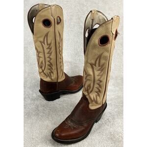 Boulet Cowboy Boots Men’s Size 6.5B Cream Brown Round Toe Western Vintage 1070-L